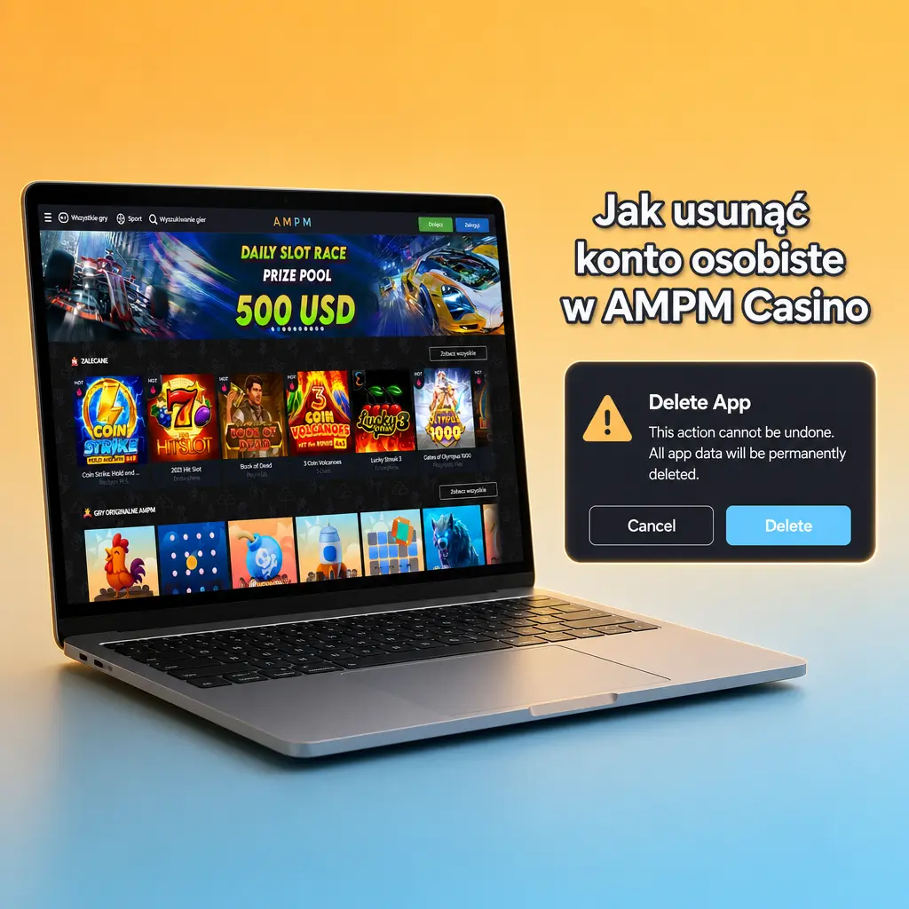 Instrukcja usunięcia konta osobistego w AMPM Casino - jak zamknąć konto w ustawieniach bezpieczeństwa krok po kroku.