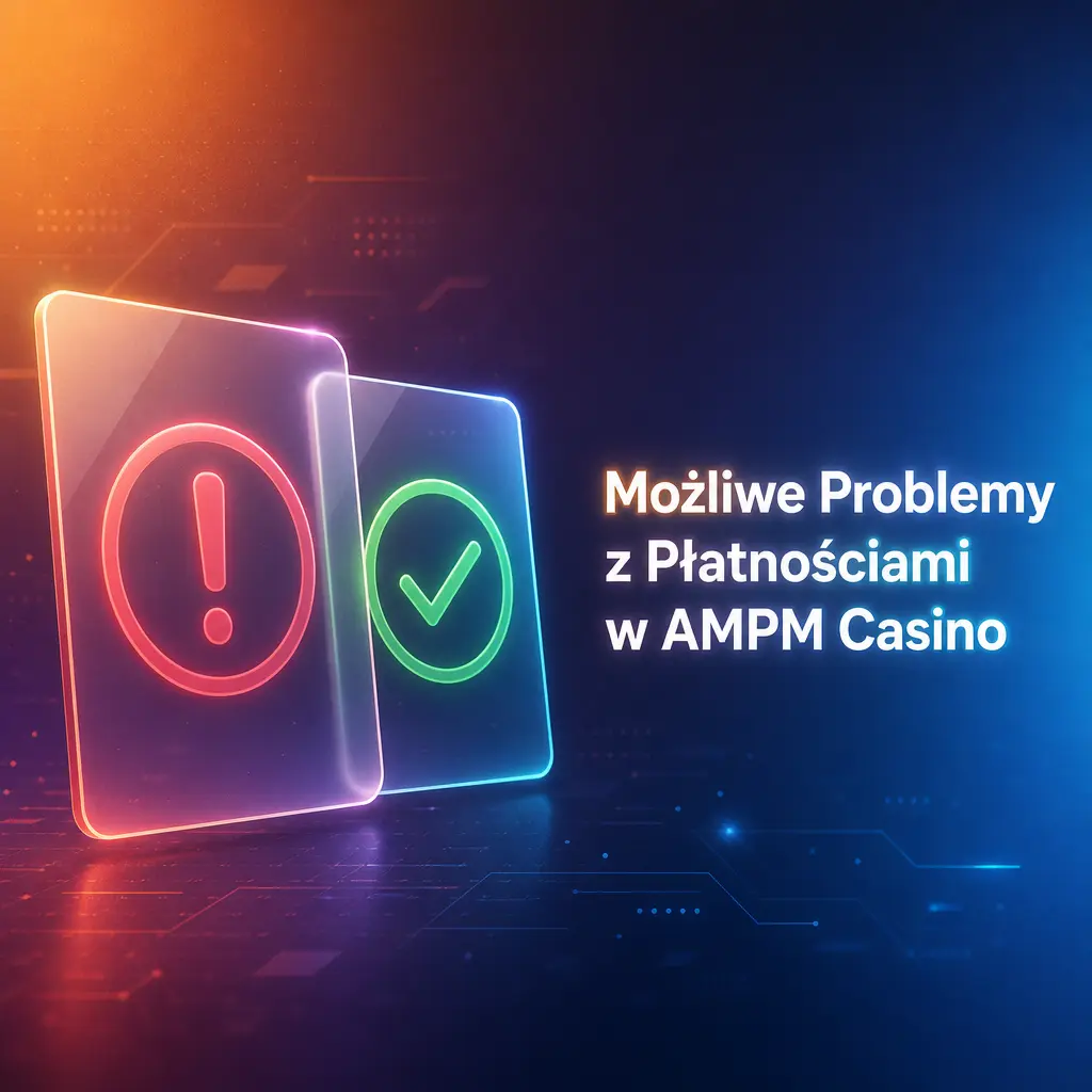 Ilustracja przedstawiająca możliwe problemy z płatnościami, wpłatami i wypłatami w AMPM Casino oraz sposoby ich rozwiązania.