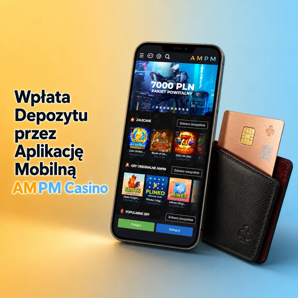 Wpłata depozytu w aplikacji mobilnej AMPM Casino przez BLIK, kartę VISA/Mastercard lub portfel elektroniczny