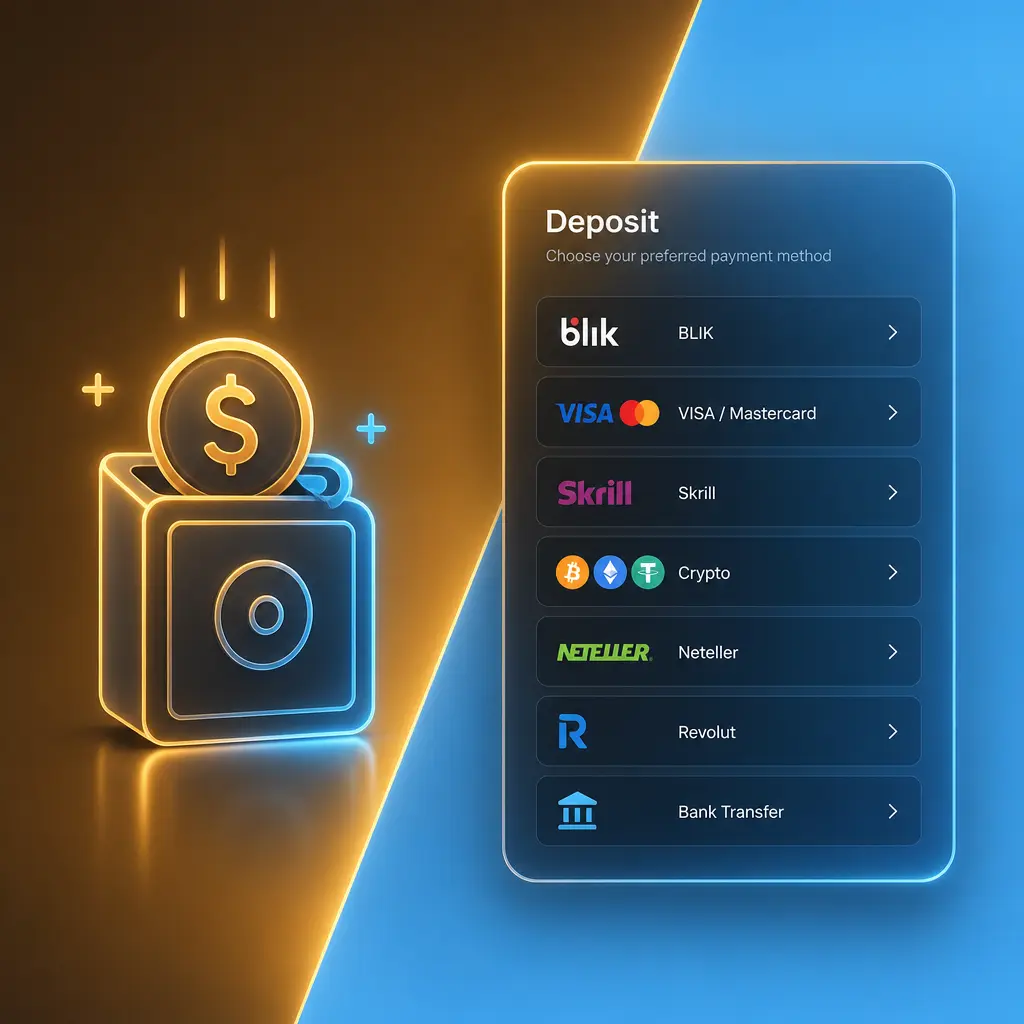Instrukcja wpłaty depozytu na AMPM Casino za pomocą BLIK lub karty VISA na smartfonie w kilku krokach.